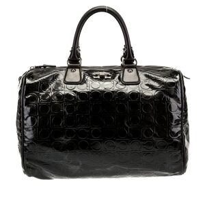 Salvatore Ferragamo Black Embossed Patent Leather Satchel